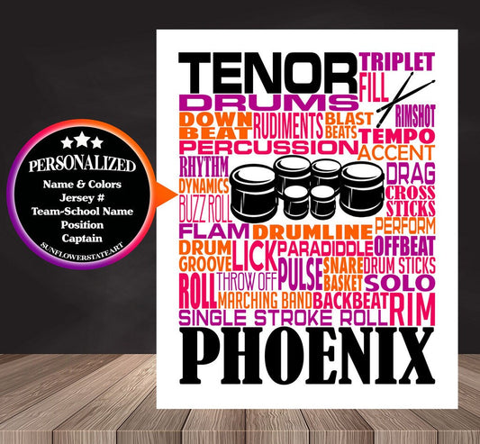 Drummer Poster, Personalized Tenor Drums, Quint Drums