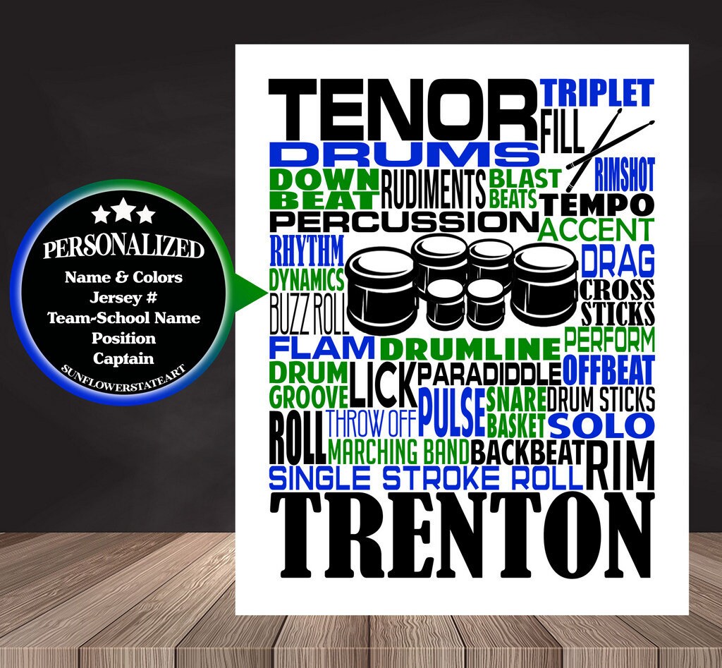 Drummer Poster, Personalized Tenor Drums, Quint Drums