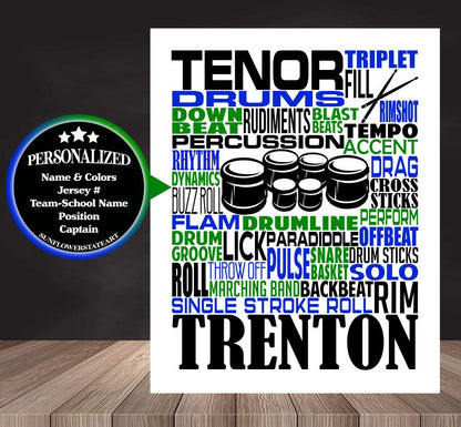 Drummer Poster, Personalized Tenor Drums, Quint Drums