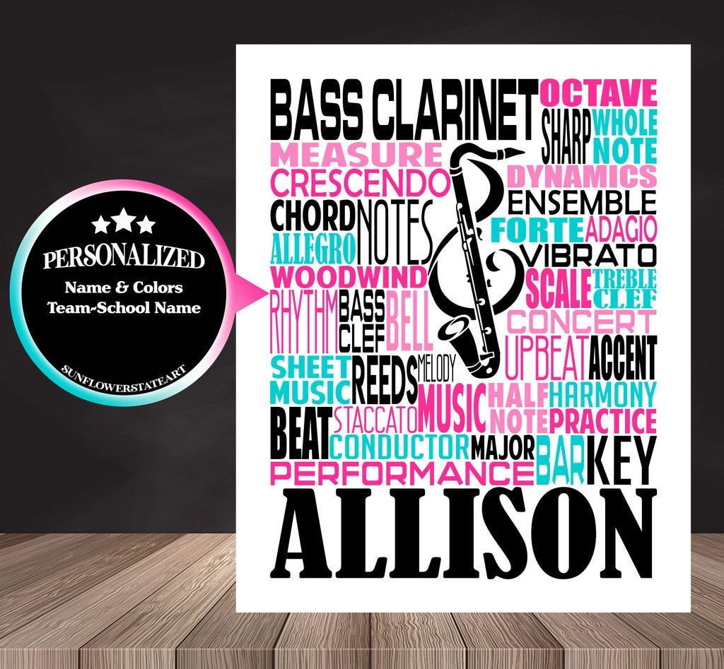 Bass Clarinet Poster - Personalized Bass Clarinet Gift