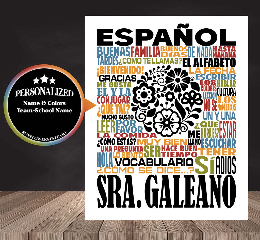 Spanish Teacher Poster - Personalized Spanish Teacher Gift