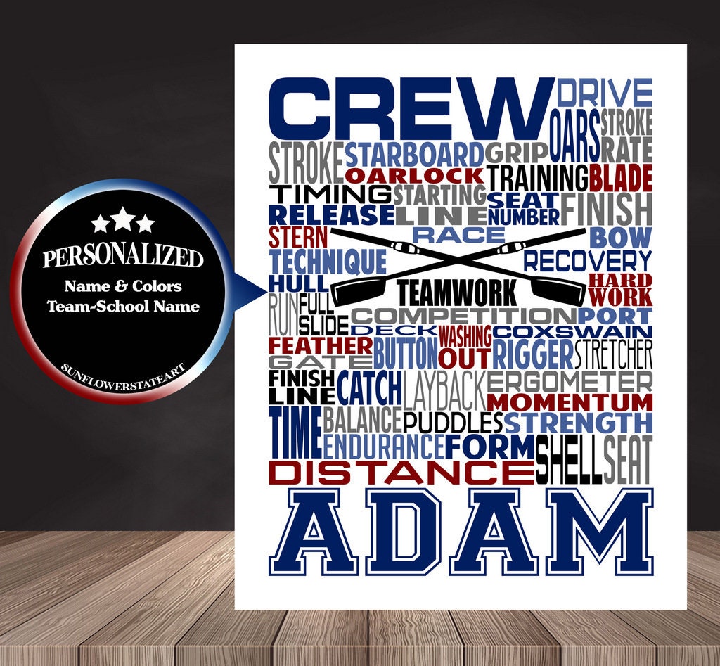 Crew Poster, Personalized Crew Rowing Gift