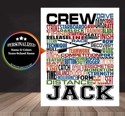 Crew Poster, Personalized Crew Rowing Gift