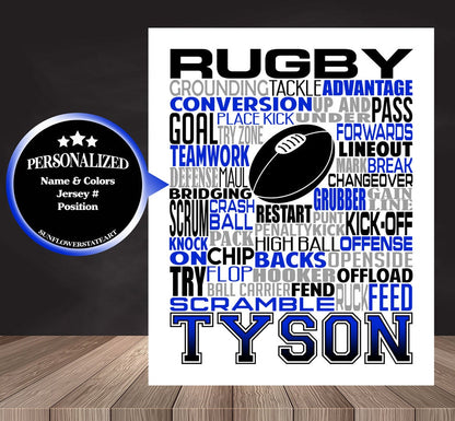 Rugby Poster, Personalized Rugby Gift