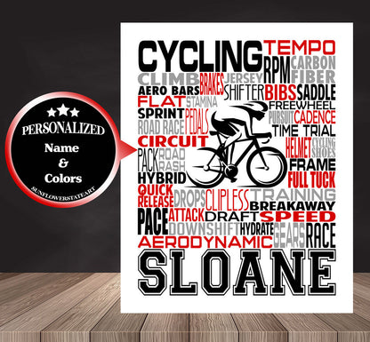 Cycling Poster, Personalized Cyclist Gift