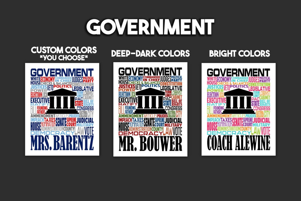 Government Poster, Personalized U.S. Government Teacher Gift