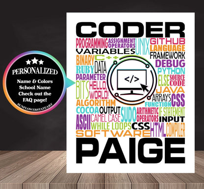 Computer Coding Poster - Personalized Coder Gift
