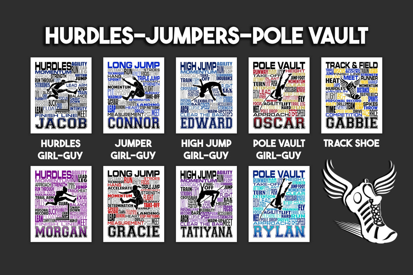 Track and Field Bag Tag - Javelin/Pole Vault/Runner/Shot Put/Discus/High Jump/Hurdles