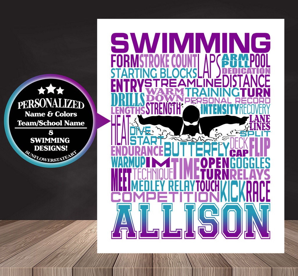 Swimming Poster - Personalized Swimmer Gift - All Strokes Available