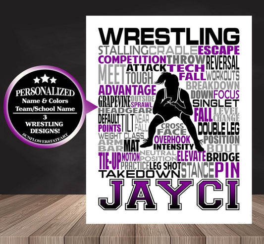 Wrestler Poster, Personalized Wrestling Gift